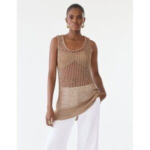 Michael Kors Sequined Net Coverup Dress Knit Tan Brown Women's Size Medium